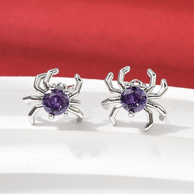 Spider Brass Micro Pave Cubic Zirconia Stud Earrings EJEW-L306-04P-01-1