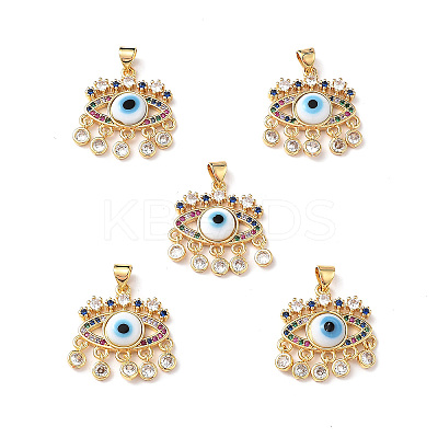 Lampwork Evil Eye Pendants with Colorful Cubic Zirconia ZIRC-L102-13G-09-1