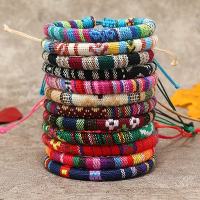 12Pcs Bohemian Style Cotton Cord Knitting Braided Anklet Sets FS-WGF0344-02-1