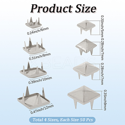 200Pcs 4 Styles Iron Studs Rivets IFIN-GF0001-54P-1