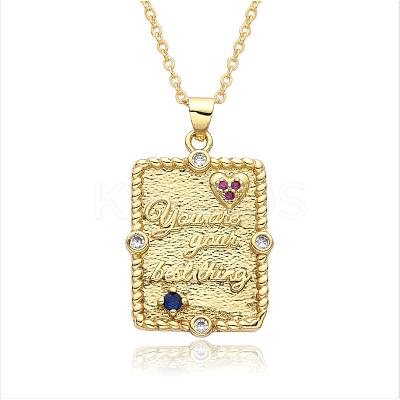 Brass Micro Pave Clear Cubic Zirconia Love Heart Book Pendant Necklaces for Women Men NJEW-S438-04G-1