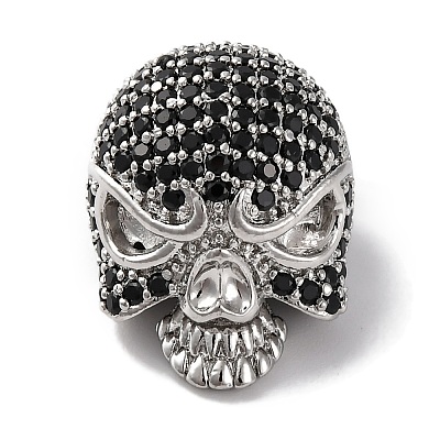 Skull Shape Rack Plating Brass with Cubic Zirconia Beads KK-S406-14P-1