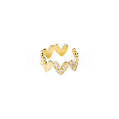 Heart Brass Micro Pave Clear Cubic Zirconia Cuff Rings for Women FS-WG66D21-01-1
