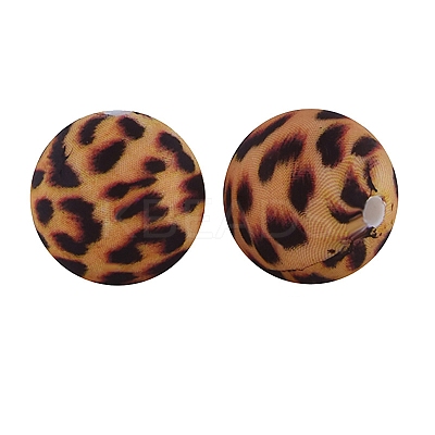 Round with Leopard Print Pattern Food Grade Silicone Beads PW-WG66974-10-1