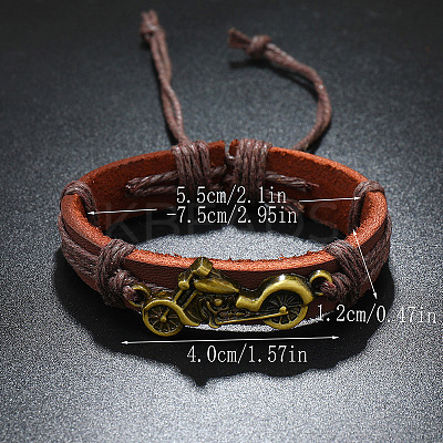 Motorbike Alloy & Cowhide & Jute Cord Braided Bracelets for Men FS-WG31926-02-1