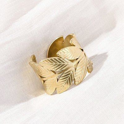304 Stainless Steel Open Cuff Ring for Women RJEW-Z083-02G-02-1
