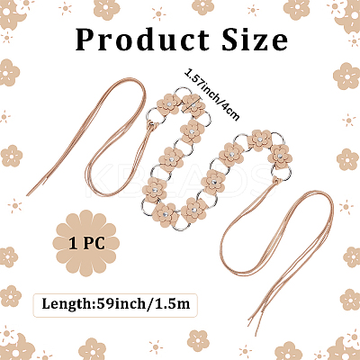 1Pc Imitation Leather Flower Brass Ring Link Chain Waist Belly Chains Belts for Women AJEW-CL0001-49A-1