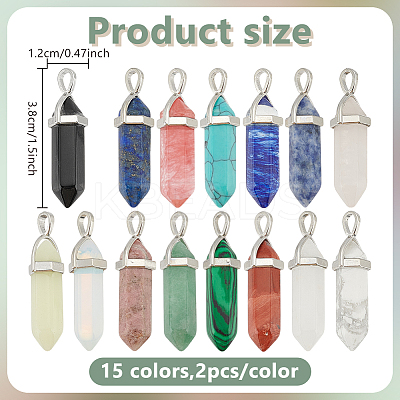 30Pcs 15 Styles Natural & Synthetic Gemstone Double Terminated Pointed Pendants G-HY0001-84-1