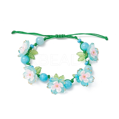 Floral Acrylic Beads Braided Bead Bracelets for Women BJEW-MZ00184-03-1