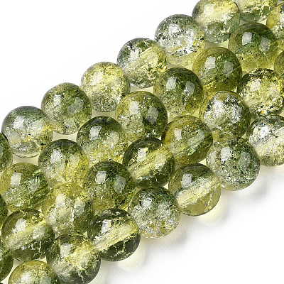 Two-Tone Crackle Baking Paint Transparent Glass Beads Strands X-CCG-T004-8mm-01-1