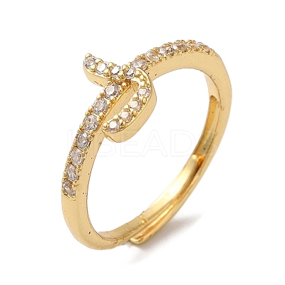 Rack Plating Brass Cubic Zirconia Arabic Letters Adjustable Rings for Women RJEW-S407-10G-10-1