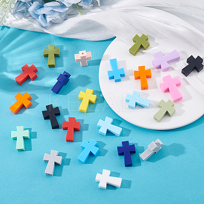 30Pcs 15 Styles Cross Food Grade Eco-Friendly Silicone Beads SIL-ME0001-11-1