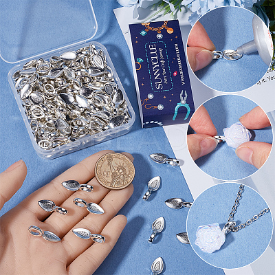 150Pcs Tibetan Style Alloy Glun-on Flat Pad Bails for Pendants Making TIBEP-SC0002-77-1