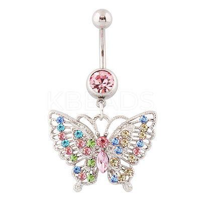 Butterfly Rhinestone Charm Belly Ring BUER-PW0001-029A-1