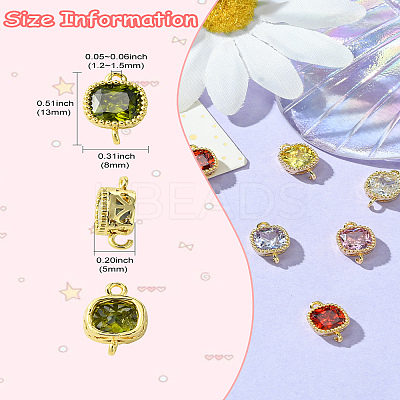 10Pcs 7 Colors Golden Plated Brass Pave Cubic Zirconia Connector Charms KK-CJ0002-27-1