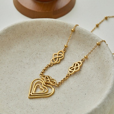 Valentine's Day 304 Stainless Steel Chinese Knot Heart Pendant Necklaces for Women WG6D189-01-1