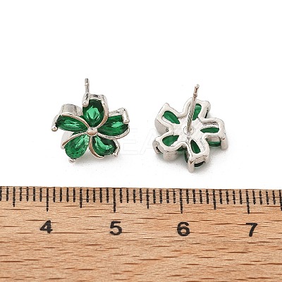 Flower Brass Micro Pave Cubic Zirconia Stud Earrings for Women EJEW-G428-28A-01-1