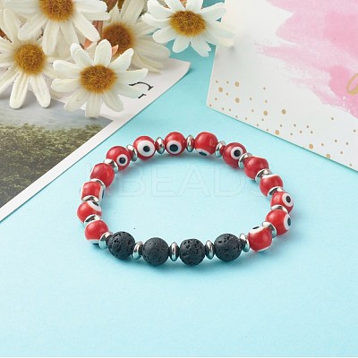 Handmade Evil Eye Lampwork Beaded Stretch Bracelets BJEW-JB06466-1