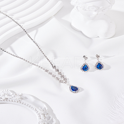 Brass Rhinestone Pendant Necklace & Stud Earring Sets SJEW-LP0001-51A-1