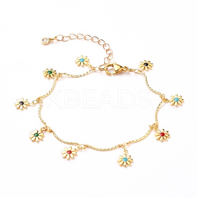 Brass Enamel Charm Anklets AJEW-AN00347-1
