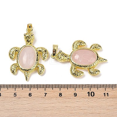 Natural Rose Quartz & Brass Pendants KK-F887-01G-15-1