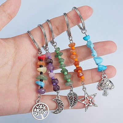 25Pcs 5 Style Natural & Synthetic Gemstone Keychain KEYC-SZ0001-12-1