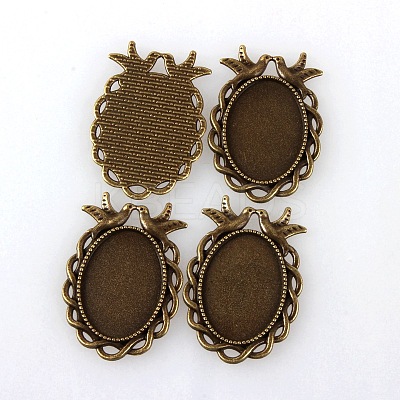Vintage Tibetan Style Alloy Bird Pendant Cabochon Bezel Settings X-TIBEP-M018-32AB-NF-1