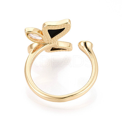 Butterfly Brass Micro Pave Clear Cubic Zirconia & Abalone Shell Cuff Rings Setting KK-T079-41G-1