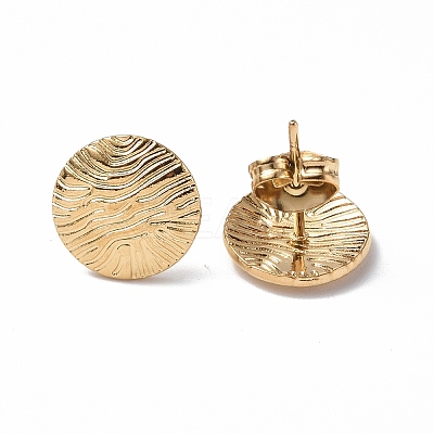 Ion Plating(IP) 304 Stainless Steel Textured Flat Round Stud Earrings for Women EJEW-F300-02G-1