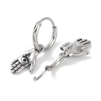 316 Surgical Stainless Steel Hand with Eye Hoop Earrings for Women EJEW-P274-09AS-1