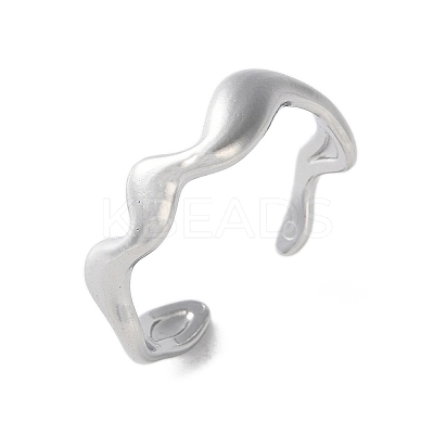 Non-Tarnish 304 Stainless Steel Wave Open Cuff Ring for Women RJEW-C040-02P-1