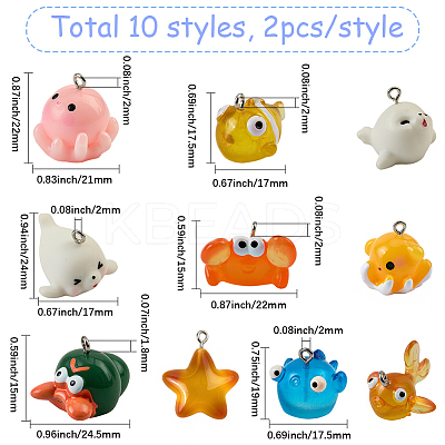 20Pcs 10 Styles Ocean Theme Resin Pendants RESI-SC0006-39-1