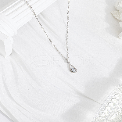 1Pc Alloy Clear Cubic Zirconia Teardrop Pendant Necklaces for Women NJEW-LP0004-14P-1