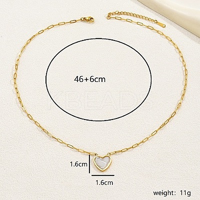 Natural Shell Heart Pendant Necklaces with Golden Stainless Steel Paperclip Chains EU3732-2-1