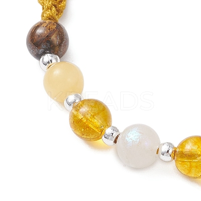 Natural Tiger Eye & White Moonstone & Yellow Jade & Synthetic Citrine Round Beads Braided Bead Bracelets for Women BJEW-JB12917-04-1