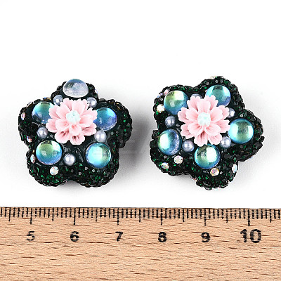 Flower Shape Polymer Clay Rhinestone Beads CLAY-U023-01G-1