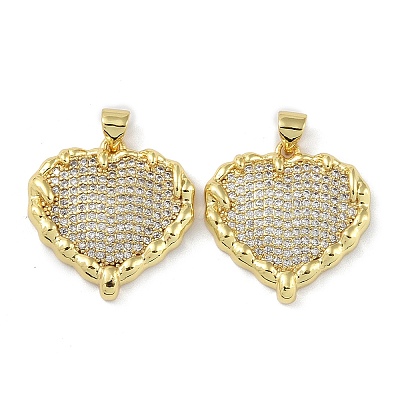 Rack Plating Brass Micro Pave Clear Cubic Zirconia Pendants KK-K341-52B-G-1