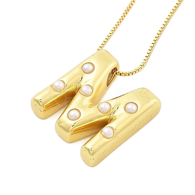Brass & Plastic Pearl Letter Pendant Box Chain Necklaces for Women NJEW-U017-01G-13-1