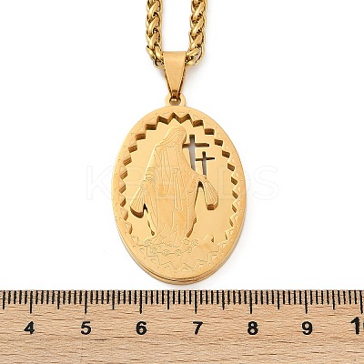 201 Stainless Steel Virgin Mary Pendant Wheat Chain Necklaces for Men NJEW-S387-09G-05-1