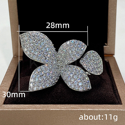 Butterfly Brass Micro Pave Clear Cubic Zirconia Adjustable Cuff Rings for Women FS-WG64577-01-1