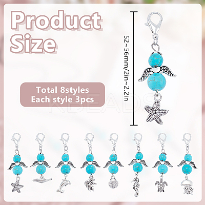 24Pcs 8 Styles Alloy & Synthetic Turquoise Beads  Pendants Decoration HJEW-DR00150-1