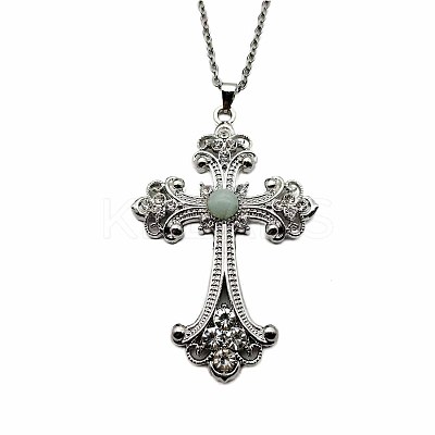 Vintage sparkling Alloy Rhinestone Cross Pendants Necklaces for Women IL0019-11-1