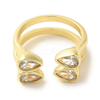 Brass Micro Pave Cubic Zirconia Rings for Women RJEW-E295-45G-1