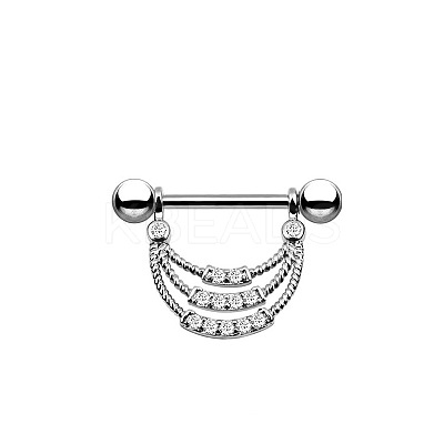 316 Surgical Stainless Steel Crystal Rhinestone Tri Rope Nipple Stirrup WGD50A0-05-1