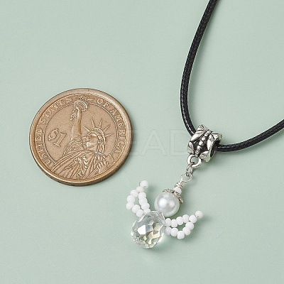 Glass Seed Beads & Glass Pearl Angel Pendant Necklaces NJEW-MZ00056-01-1