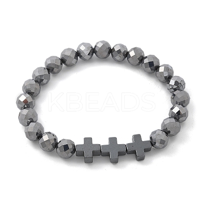 Natural Titanium Hertz Beads Stretch Bracelets for Women Men BJEW-R015-01-1