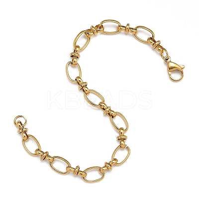 Ion Plating(IP) 304 Stainless Steel Bowknot & Oval Link Chain Bracelet for Women BJEW-G669-18G-1