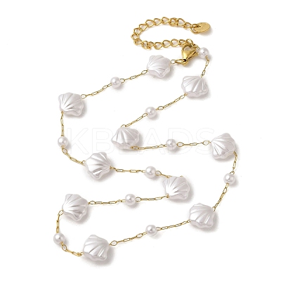 304 Stainless Steel & Plastic Pearl Link Chain Necklaces for Women NJEW-K383-04B-G-1