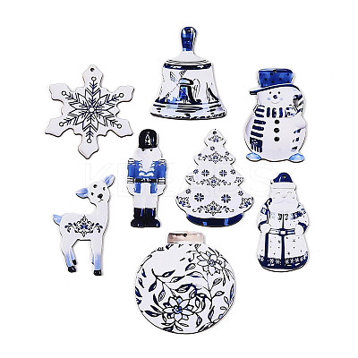 8Pcs Christmas UV Single Face Printed Wood Pendant Decorations WOOD-N020-18-1