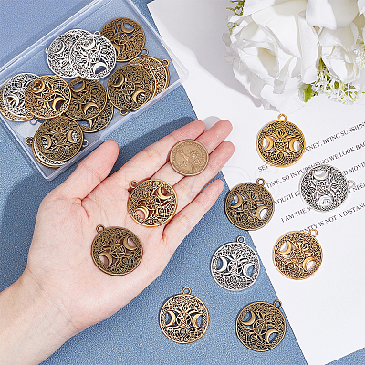 30Pcs 3 Colors Tibetan Style Hollow Alloy Pendants TIBEP-NB0001-25-1